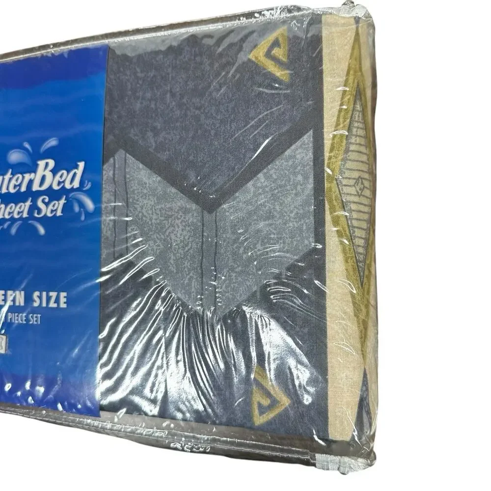 Vintage Waterbed Sheet Set Queen 80s 90s Geometric Print No Iron Poly Cotton NEW
